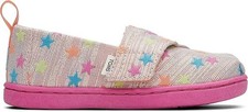 TOMS Girl Shoes Youth Alpargata Coral Multi Glimmer Rainbow Stars Flats 4 NIB
