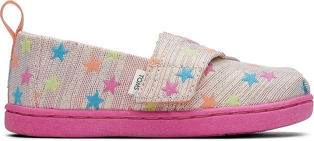 Zapatos TOMS Niña Juvenil Alpargata Coral Multi Brillo Arco Iris Estrellas Planos 4 Nuevos en Caja