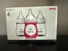 3 NEW Joovy CleanFlow Boob Diamond Glass Baby Bottles 5oz Pink Sleeve 0 month