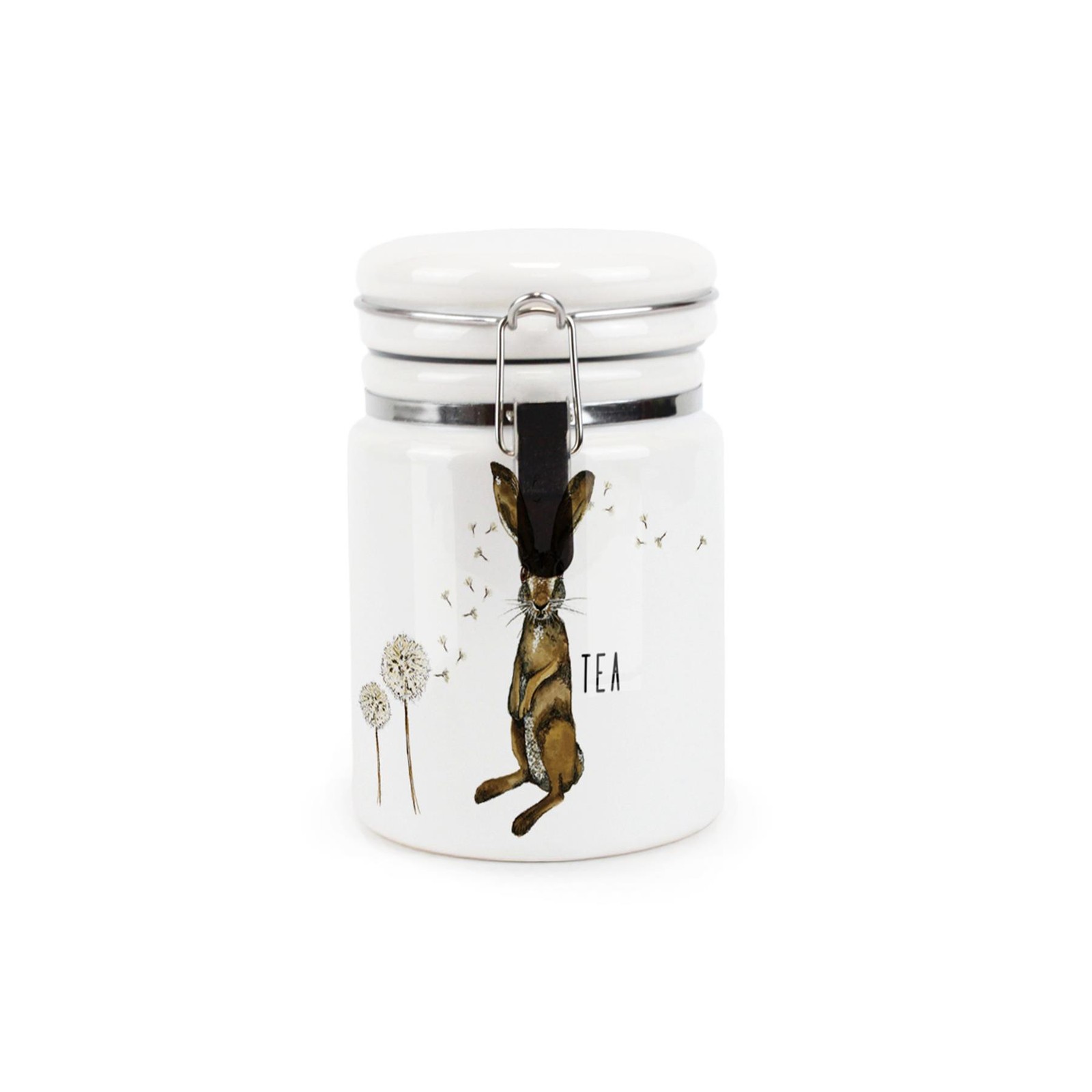 Ceramic Clip-Lid Hare & Dandelions Canister - Tea Storage Container
