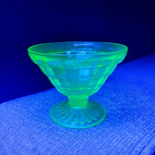 Uranium Glass Anchor Hocking Block Optics Depression Glass Compote Dessert Glass