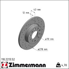 2x Zimmermann 110.2213.52 Bremsscheibe für ALFA ROMEO JEEP FIAT 159 GIULIETTA
