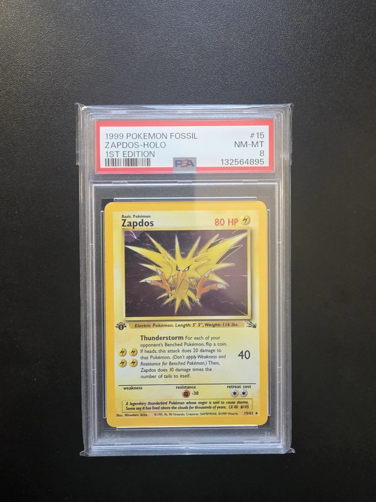 Pokemon Cards - PSA 8 1st Edition Zapdos 15/62 - Fossil Set Holo - NM-MT - PSA8