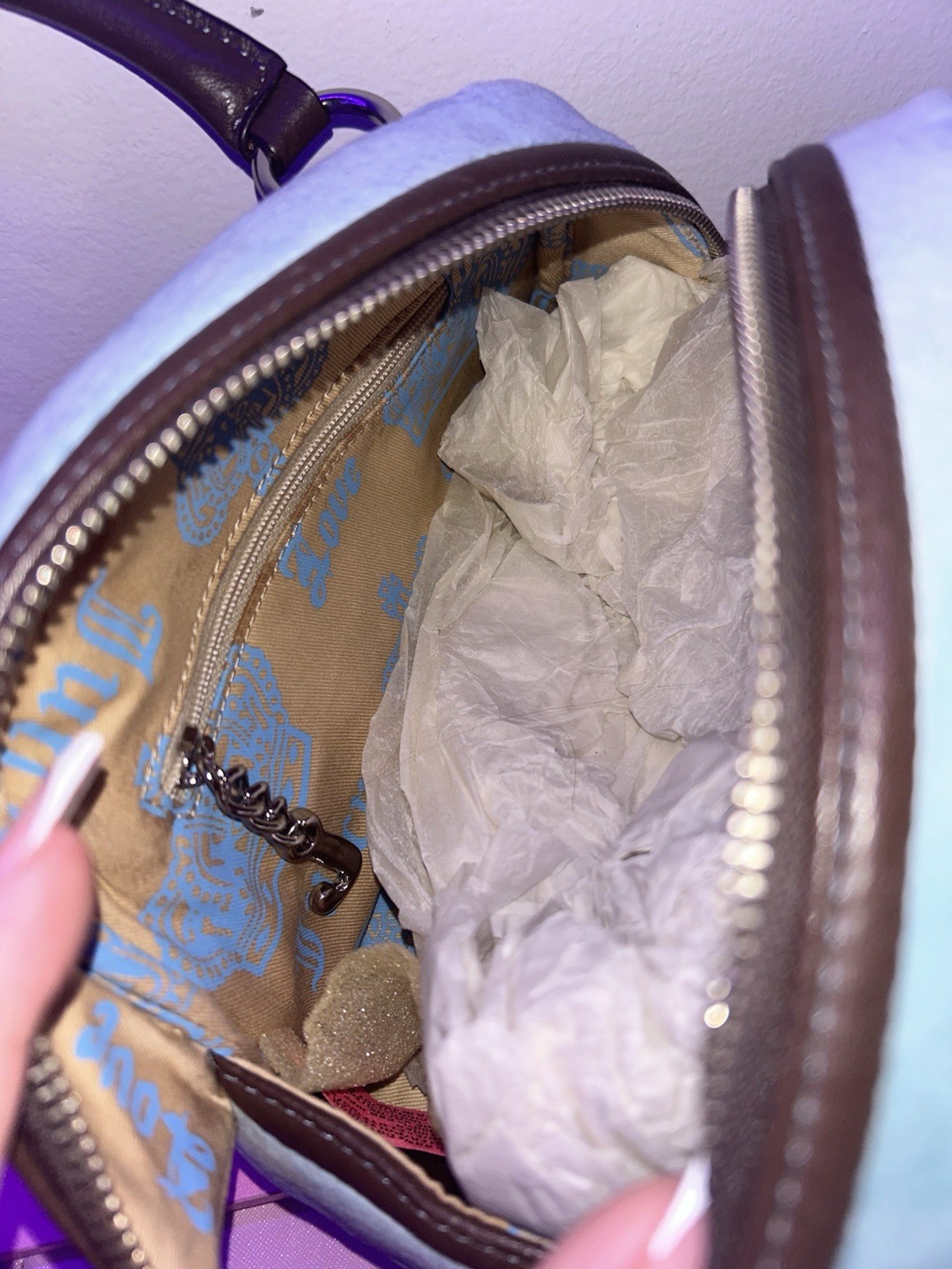 RARE Vintage Juicy Couture Velour Bowler Bag Purse Handbag Blue Brown Y2K 2000s image 9