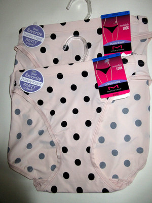Maidenform 2-Pair BIKINI panties Barely There invisible Pink dots Nylon ~ XL/8