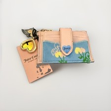 Juicy Couture Blue Gleam Multi Retro Juicy Cherry Tab Elongated Card Case NWT