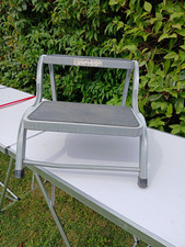 2 Step Folding Step Stool, Non-Slip Treads, Grey Metal, 140kg, 2m Reach
