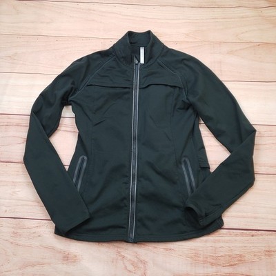 Fabletics Athletic Jacket Womens Medium Green Full Zip Mock Neck Tulip Hem M
