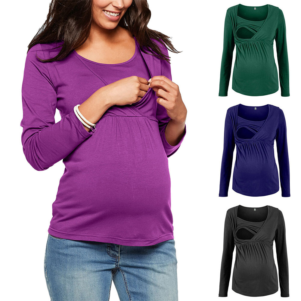 Women Maternity Long Sleeve Nursing Top Shirt V Neck Maternity
