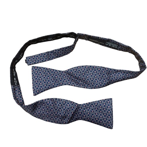 HERMES PARIS Bow Tie 100% Silk Blue Made in France