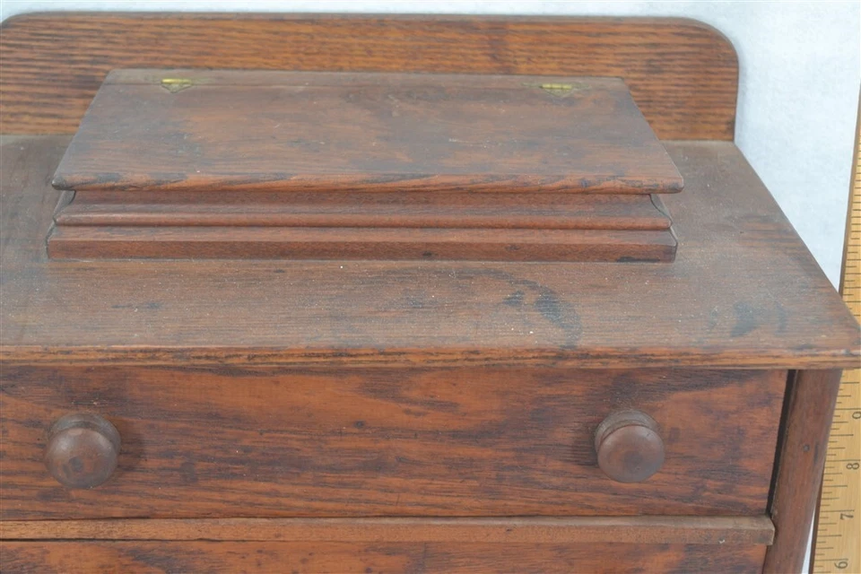 antiguo cofre oficina vendedor muestra muñeca 3 dibujos 14x12x8 madera 1890 original Foto 4 de 4