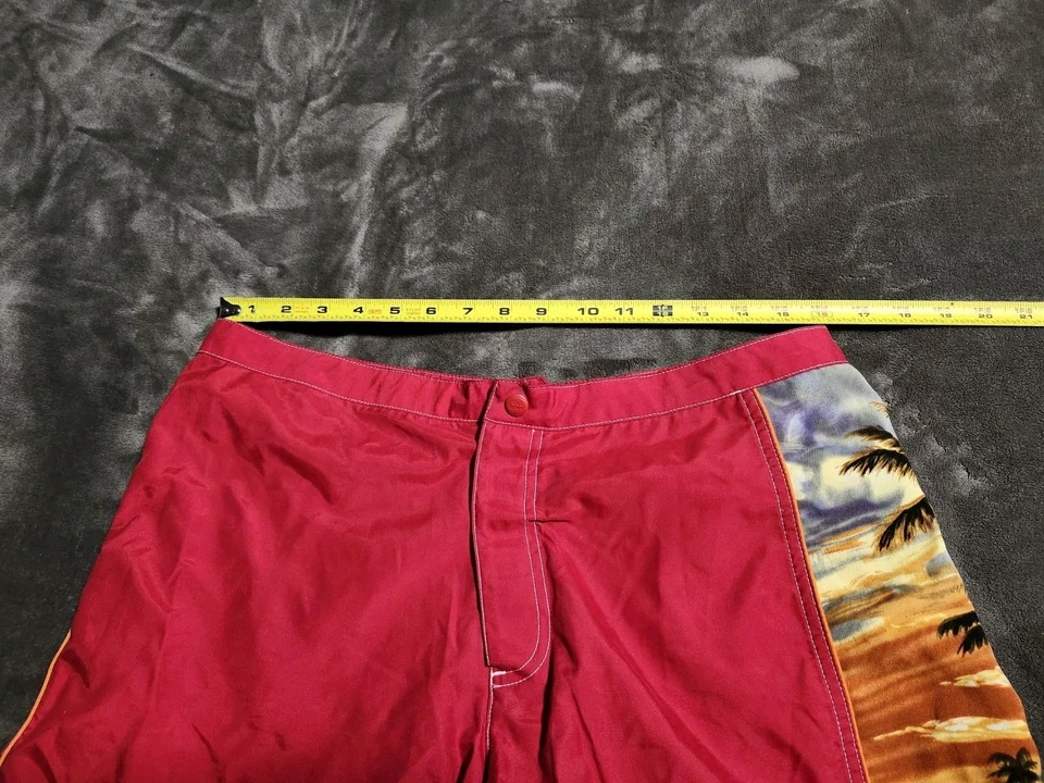 Pantalones cortos de natación Old Navy talla 12 para mujer rojos de nailon, tropicales, botones, gancho y bucle Foto 4 de 4