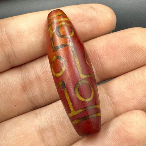 Un'antica perla unica tibetana bhutanese talismano agata dzi con occhi rari - Foto 5 di 9