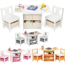 Kindertisch mit 2 Stühle, Kindertisch mit Stauraum, Maltisch für Kinderzimmer