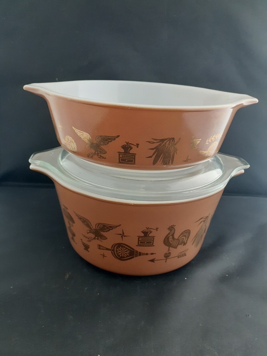 2 Vintage Pyrex #473 #471 Early American 1 Qt. & 1 Pt Casserole