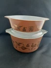 2 Vintage Pyrex #473 #471 Early American 1 Qt. & 1 Pt Casserole Dishes with Lid