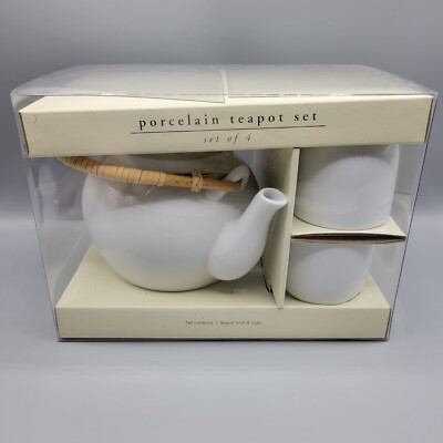 Pier 1 Boxed Porcelain Teapot Set, Teapot & 4 Cups, NIB | eBay