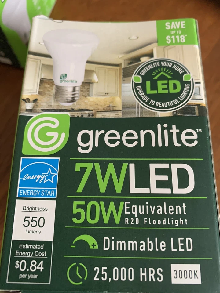 Greenlite 7W LED Dimmable PAR20D/NFL Floodlight  Medium~3000K - 2 Pack NEW - Image 2 of 3