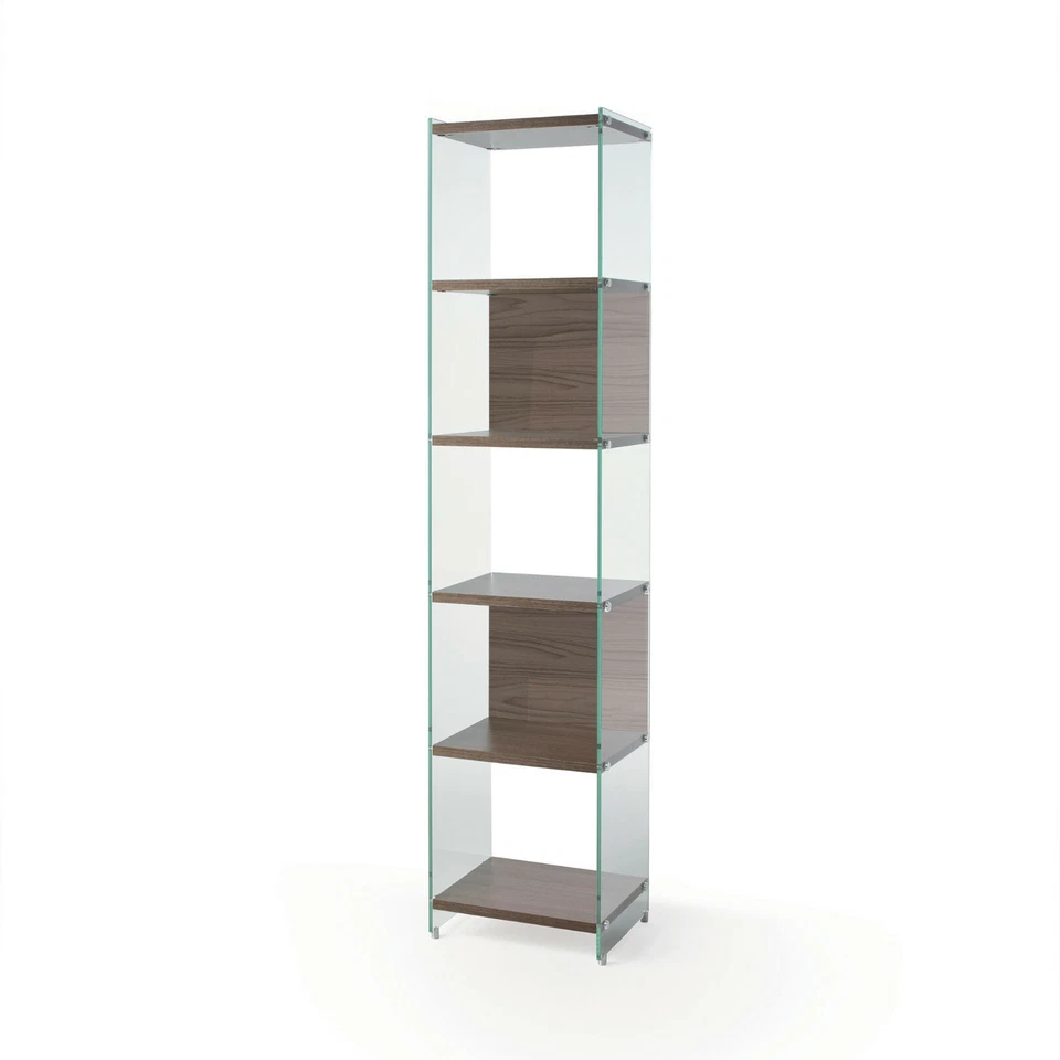 LIBRERIA BIFACCIALE VETRO TEMPERATO PIANI LEGNO VARI COLORI 3 MISURE L.45/60/90 - Immagine 3 di 4