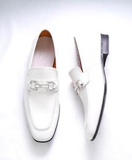 850 SALVATORE FERRAGAMO - White Gancini Bit Loafer Leather - 7 D
