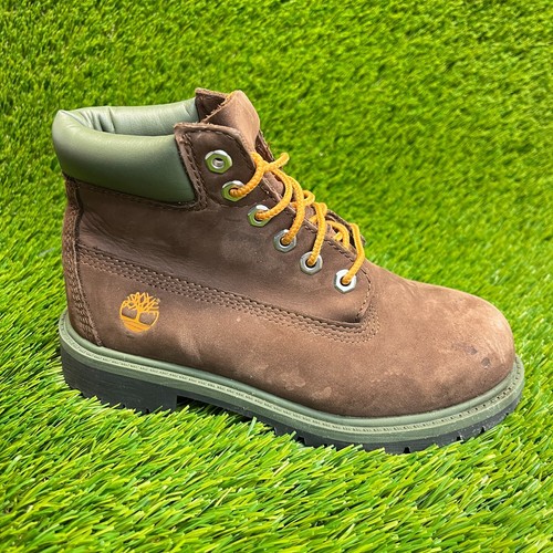 Timberland Premium 6-Inch Boys Size 1Y Brown Outdoor Nubuck Waterproof Boots