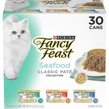 Purina Fancy Feast Grain Free Pate Wet Cat Food Variety Pack, Seafood Classic...