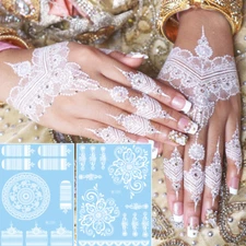 Feminine White Lace Bridal Henna Temporary Tattoo Sticker Body Art Waterproof