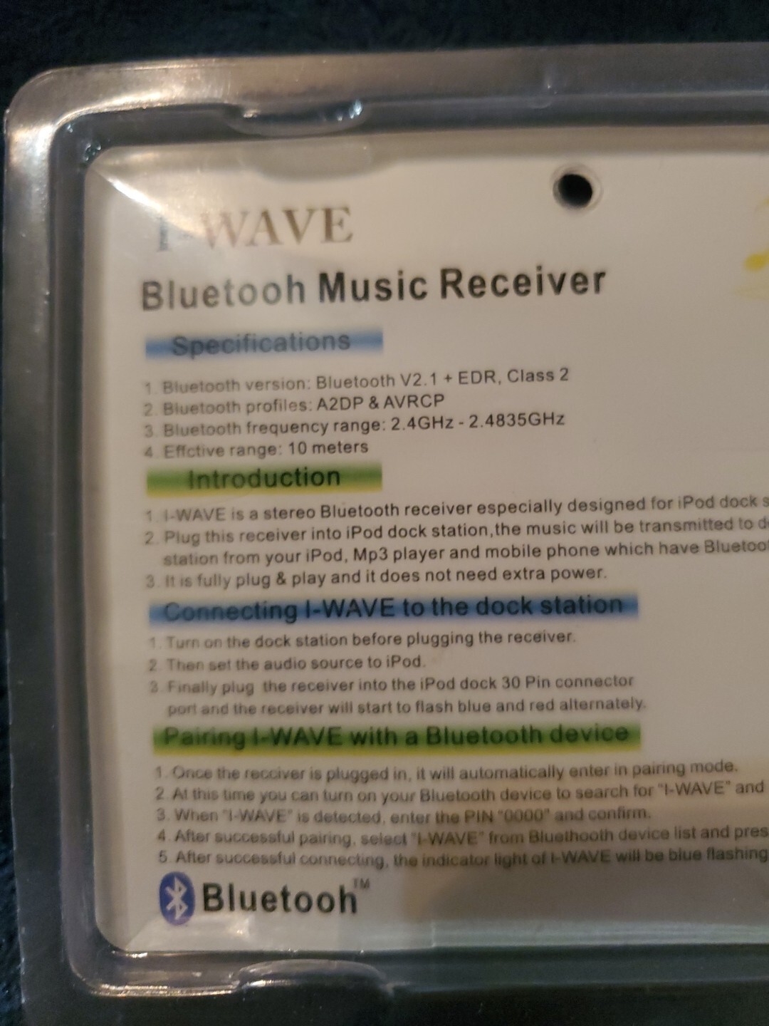 Bluetooth A2dp Music Audio 30 Pin Receiver Adapter for iPod iPhone 