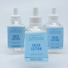 3 BATH & BODY WORKS FRESH COTTON WALLFLOWERS HOME FRAGRANCE REFILL 8 oz NEW 