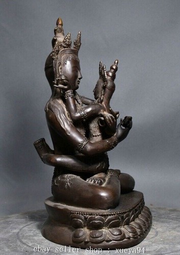 Estatua de Buda Vajradhara Vajrabhairava Yab-Yum de bronce de China antigua de 11,8". - Imagen 5 de 9