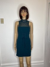 Free People High Society Teal Green Lace Up Mini Dress Women’s Size S New