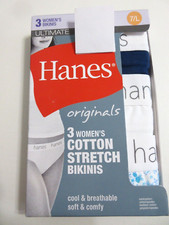 Hanes Ultimate Originals 3-Pack BIKINI Underwear Pantie Cotton Stretch Women 7/L