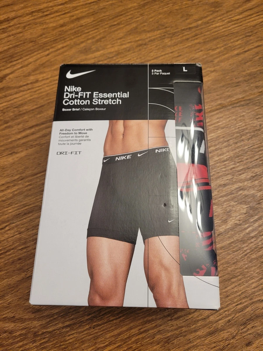 Men Nike 3-Pack Dri-FIT Essential Cotton Stretch Boxer Briefs Underwear sz  L NWT