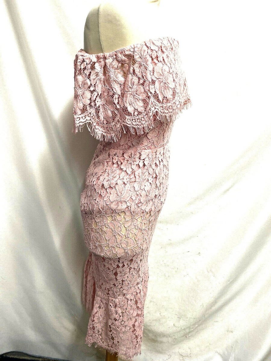 Little Mistress Kleid Bardot all over lace midi Dress Rosa UK8 Gr.36 Neu  Etikett | eBay