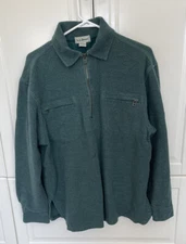 ll bean Mens Sweat shirt M. Green Quarter Zip 2 Pocket