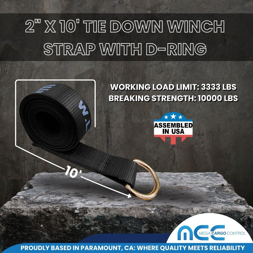 2x12' Winch Lasso Strap w/ O Ring Auto Tow Tie Down Wheel Net