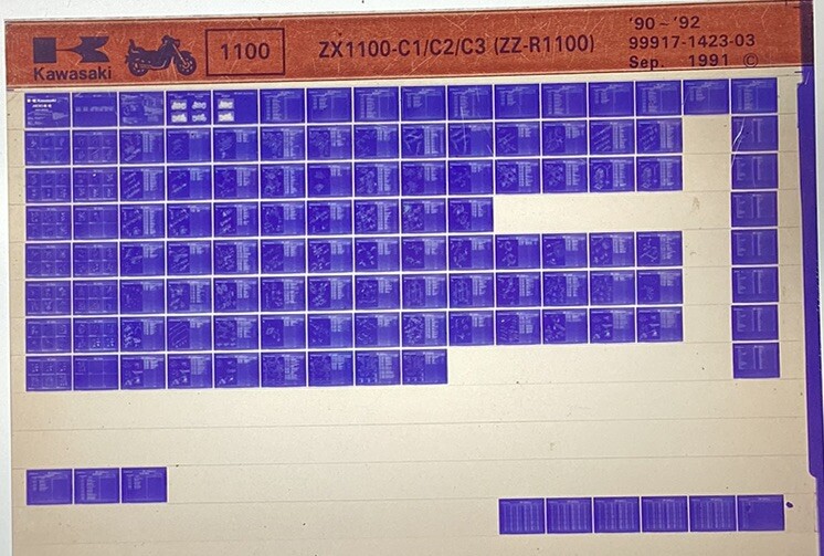 KAWASAKI genuine parts microfiche ZX1100 C1 C2 C3 1990-1992