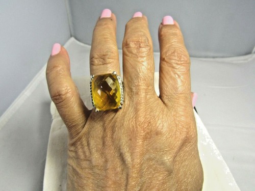 David Yurman SS 20 X 15MM Citrine & Diamond Large Wheaton Ring Size 5.50 - Picture 8 of 11