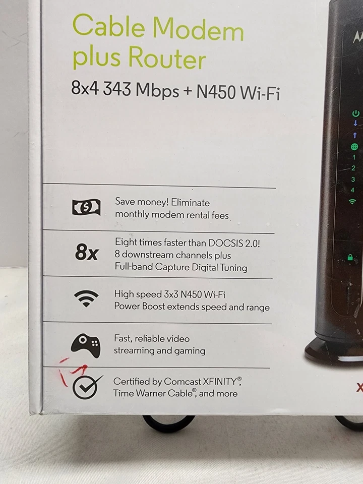 Motorola MG7315 8x4 343 Mbps DOCSIS 3.0 Cable Modem Plus N450 Wi-Fi Router - NEW - Image 3 of 4