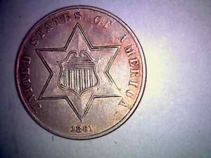Silver Three - Cent Piece 1861 P Circulated AU/BU Condition very nice. P61CS