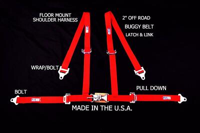 RJS RACING 2'' 4 PT LATCH & LINK FLOOR MOUNT HARNESS BUGGY BELT RED 4007704