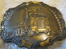 NICE Vintage 1970's Rain-tree Brass Belt Buckle Semi Truck Trailer MACK 