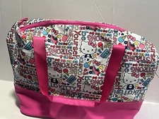 New Sanrio Hello Kitty White Pink Duffle Bag Carry On Overnight Travel Tote