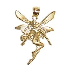 New 14k Yellow Gold Fairy Pendant