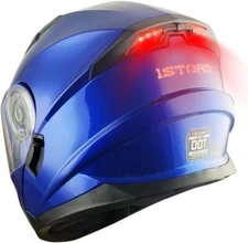 Glossy Blue Flip up Modular Full Face Motorcycle Helmet Dual Visor LED DOT