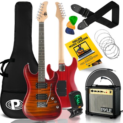 Pyle 6-String Electric Guitar Kit with High-Density Fretboard & Amplifier