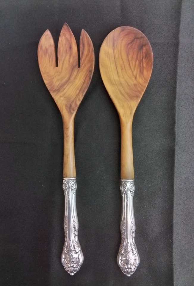 Деревянный сервиз для салата Gorham Sterling King Edward с серебряными ручками 1936 #J3688 - Изображение 2 из 4