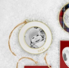 NWT Pottery Barn 2024 Round White Enamel Frame Christmas Ornament