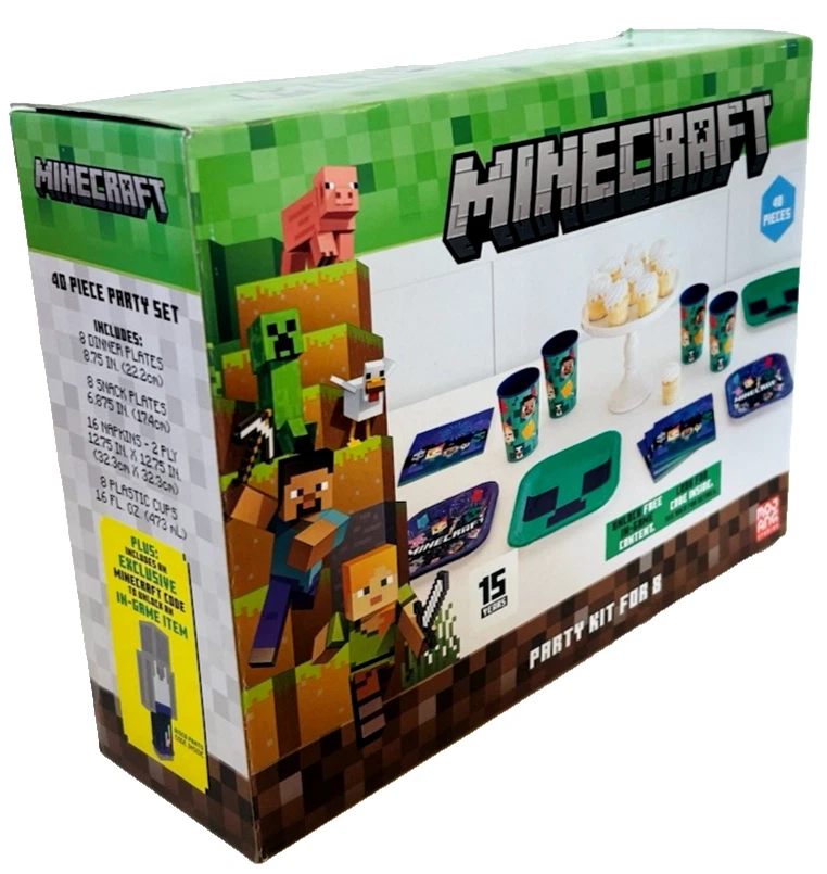 Minecraft Birthday Party Kits for 8 Guests 40 Pcs Total Plates, Napkins, Cups - Image 2 of 4