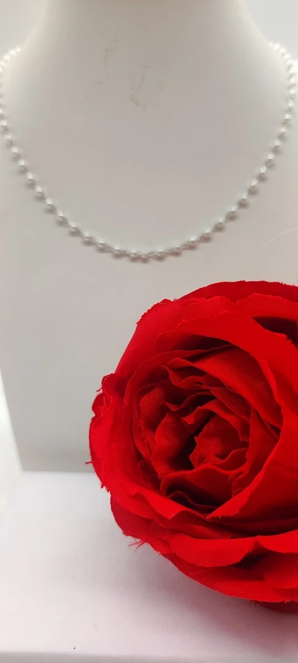 Collana Donna perline da 3 mm . collana acciaio e perle 40 cm. collana perle - Immagine 3 di 4